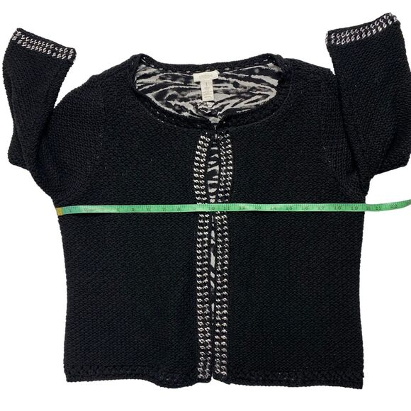 CHICOS Black Knit Silver Chain Detail Zebra Stripe Mesh Cardigan Medium (1) - Picture 9 of 11